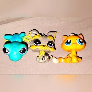 Littlest Pet Shop - 3 KITTEN CAT #349 PUPPY YORKSHIRE TERRIER & Frog #155